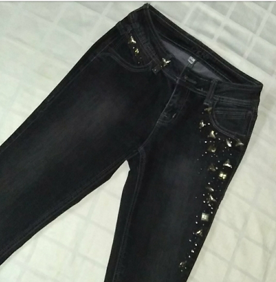 Cache Rhinestone Embellished Distressed Denim - Picture 2 of 16